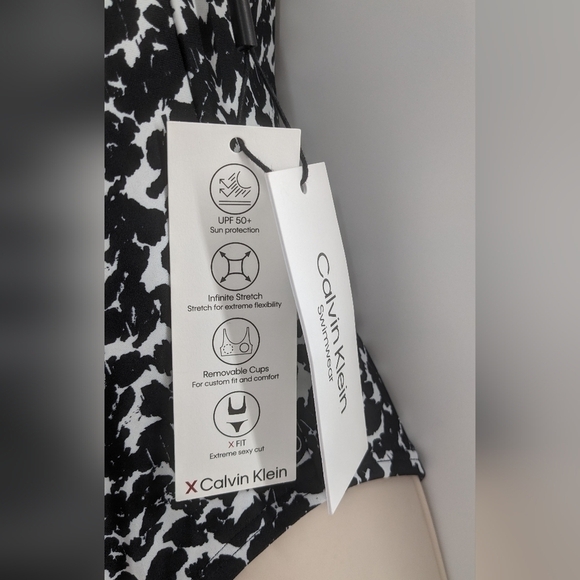 Calvin Klein One Piece Swimsuit Size M Abstract Print Logo Strap - Picture 3 of 5